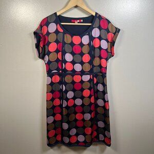 Boden Silk Sheath Dress Size 12 Polka Dot Blue Retro Preppy Work Office Career